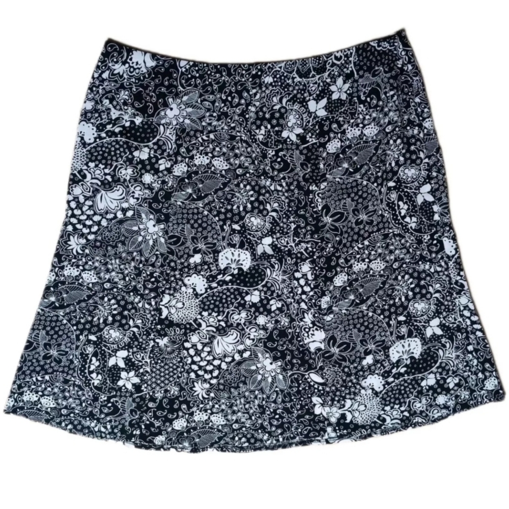 Vintage 90s Notations Skirt Womens XL Black White Floral Paisley Boho Grunge‎